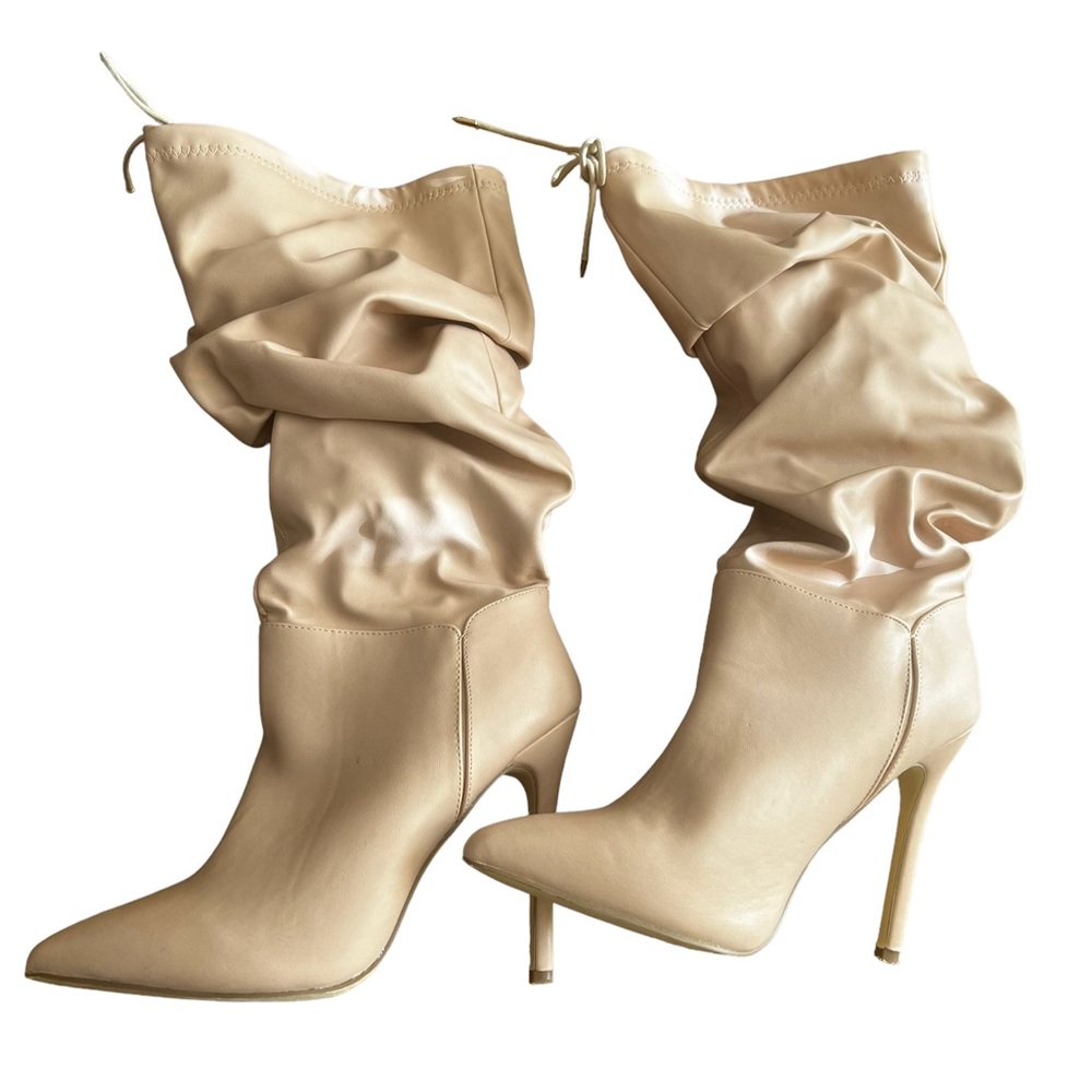 Shoe dazzle Leah heeled boots blush/tan size 9US.
